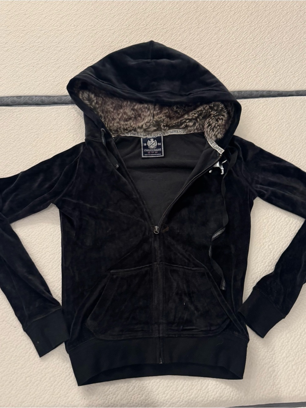 PINK Victoria's Secret Black Hooded Jacket with Faux Fur Trim